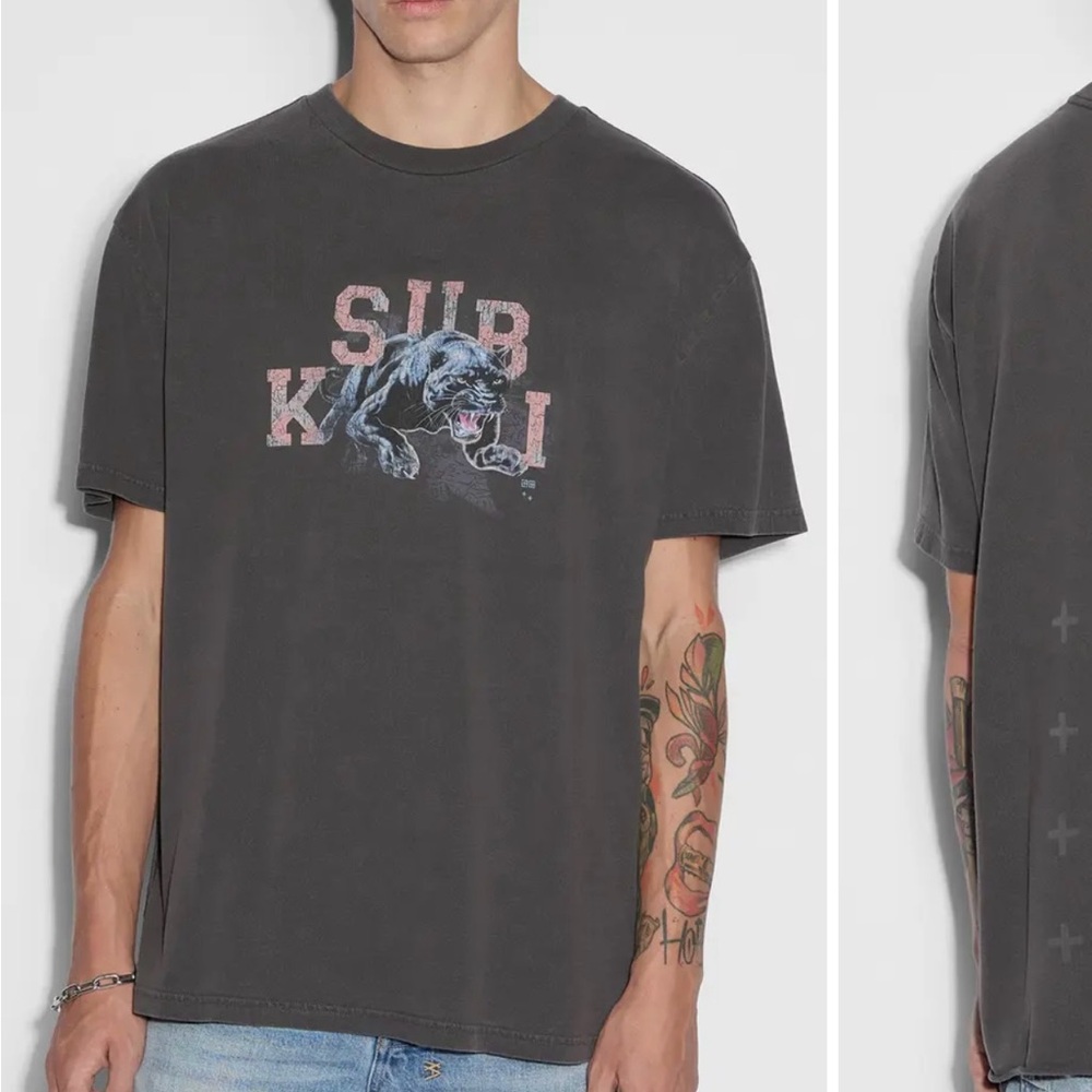 Ksubi Black Short Sleeve Graphic Tee with Panther Logo